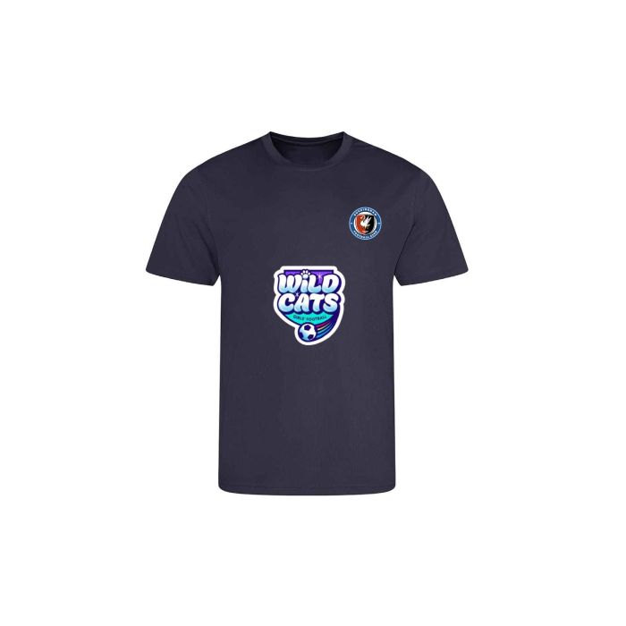 660 Navy T-shirt c/w BYFC embroidered breast logo and printed Wildcats logo