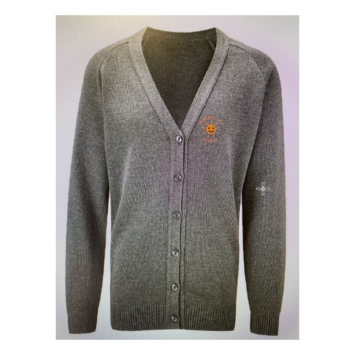 Premier LC Cardigan Acrylic Mid Grey c/w embroidered Padbury breast logo