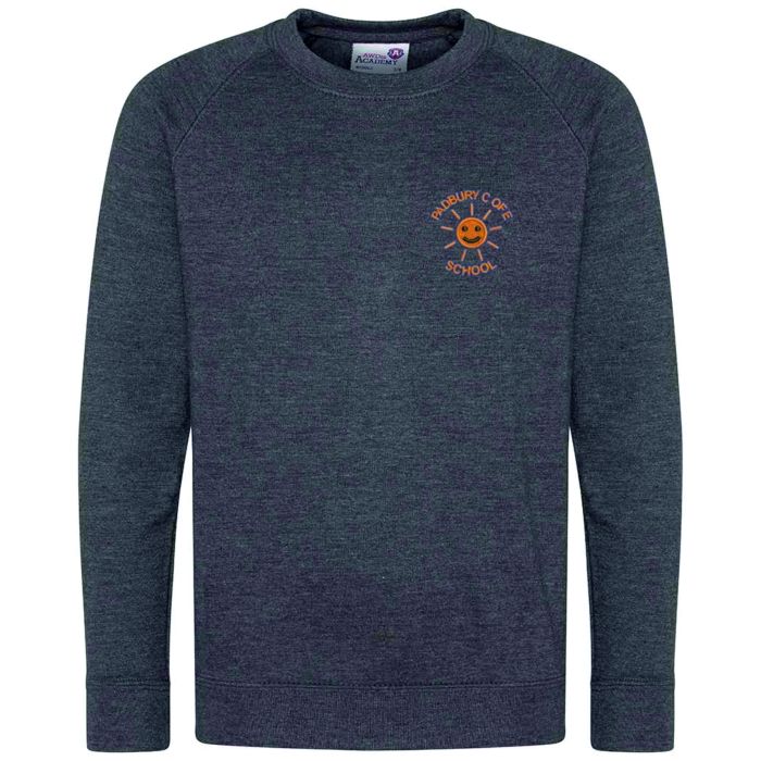 JH030B Charcoal Sweatshirt c/w embroidered Padbury breast logo 