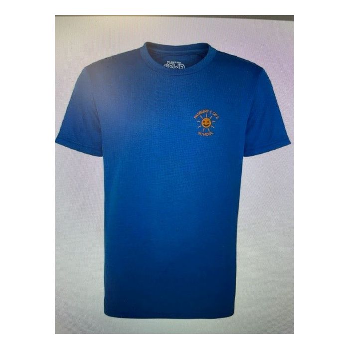 JC001B Polyester Royal Blue Sports T-shirt c/w printed padbury logo