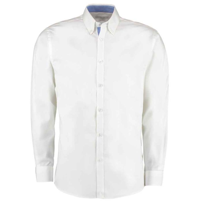 Kustom Kit Premium Long Sleeve Contrast Tailored Oxford Shirt