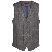 Brook Taverner Memphis Waistcoat - Grey Brown Check Size XXL