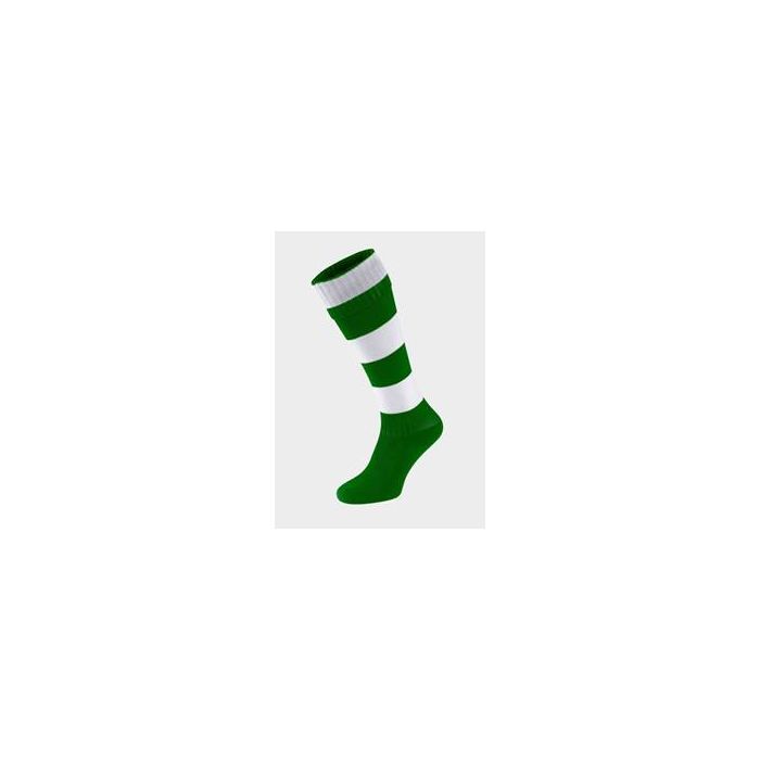 H405 BRUFC Pro Sports Socks - Green/White Hoops Large = 6-13