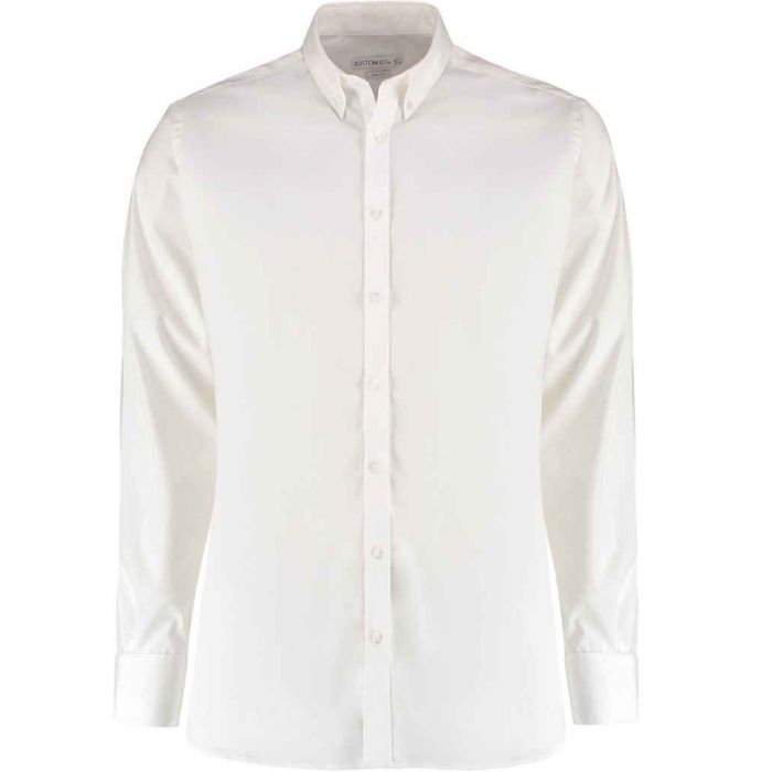 Kustom Kit Slim Fit Stretch Long Sleeve Oxford Shirt