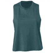Bella Ladies Racer Back Cropped Tank Top - Heather Deep Teal Size S