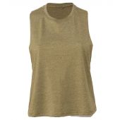 Bella Ladies Racer Back Cropped Tank Top - Heather Olive Size S