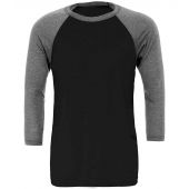Canvas Unisex 3/4 Sleeve Baseball T-Shirt - Black/Deep Heather Size XS