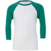 Canvas Unisex 3/4 Sleeve Baseball T-Shirt - White/Kelly Green Size XS