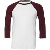 Canvas Unisex 3/4 Sleeve Baseball T-Shirt - White/Maroon Size XS