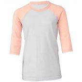 Canvas Youths 3/4 Sleeve Baseball T-Shirt - White/Heather Peach Size L