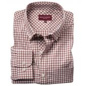 Brook Taverner Montana Gingham Long Sleeve Shirt - Brown Size 17.5
