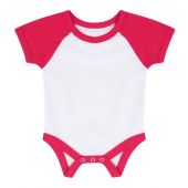 Larkwood Essential Short Sleeve Baby Baseball Bodysuit - White/Fuchsia Size 3-6