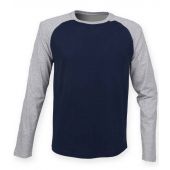 SF Men Long Sleeve Baseball T-Shirt - Oxford Navy/Heather Grey Size XL