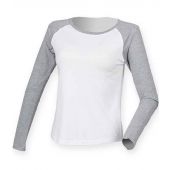 SF Ladies Long Sleeve Baseball T-Shirt - White/Heather Grey Size XL