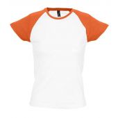 SOL'S Ladies Milky Contrast Baseball T-Shirt - White/Orange Size S