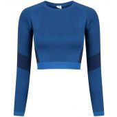 Tombo Ladies Seamless Panelled Long Sleeve Crop Top - Bright Blue/Navy Size XXL/3XL