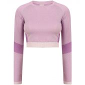 Tombo Ladies Seamless Panelled Long Sleeve Crop Top - Light Pink/Purple Size XXL/3XL