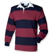 Front Row Sewn Stripe Rugby Shirt - Burgundy/Navy Size S