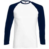 Fruit of the Loom Contrast Long Sleeve Baseball T-Shirt - White/Deep Navy Size 3XL