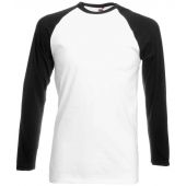 Fruit of the Loom Contrast Long Sleeve Baseball T-Shirt - White/Black Size 3XL