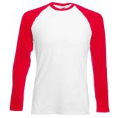 Fruit of the Loom Contrast Long Sleeve Baseball T-Shirt - White/Red Size 3XL