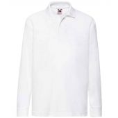 Fruit of the Loom Kids Long Sleeve Poly/Cotton Piqué Polo Shirt - White Size 14-15