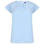 Henbury Ladies Pleat Front Short Sleeve Blouse - Light Blue Size 4XL