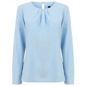 Henbury Ladies Pleat Front Long Sleeve Blouse - Light Blue Size 4XL