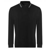 AWDis Long Sleeve Tipped 100 Polo Shirt - Deep Black/White Size S