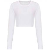 AWDis Ladies Long Sleeve Cropped T-Shirt - Solid White Size XL