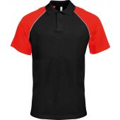 Kariban Baseball Cotton Piqué Polo Shirt - Black/Red Size XXL