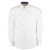 Kustom Kit Premium Long Sleeve Contrast Tailored Oxford Shirt - White/Navy Size XXL