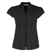 Kustom Kit Ladies Cap Sleeve V Neck Tailored Continental Blouse - Black Size 20