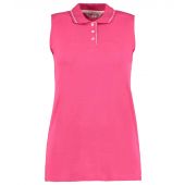 Kustom Kit Ladies Proactive Sleeveless Cotton Piqué Polo Shirt - Raspberry/White Size 8