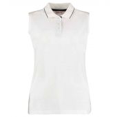 Kustom Kit Ladies Proactive Sleeveless Cotton Piqué Polo Shirt - White/Navy Size 20