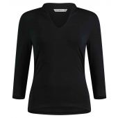 Kustom Kit Ladies 3/4 Sleeve Mandarin Collar Top - Black Size 20/22