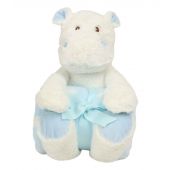 Mumbles Hippo with Printed Fleece Blanket - White/Blue Size ONE