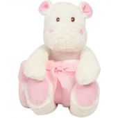 Mumbles Hippo with Printed Fleece Blanket - White/Pink Size ONE