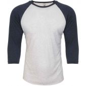 Next Level Apparel Unisex Tri-Blend 3/4 Sleeve Raglan T-Shirt - Indigo/Heather White Size XS