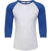 Next Level Apparel Unisex Tri-Blend 3/4 Sleeve Raglan T-Shirt - Vintage Royal Blue/Heather White Size XS