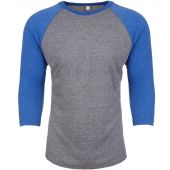 Next Level Apparel Unisex Tri-Blend 3/4 Sleeve Raglan T-Shirt - Vintage Royal Blue/Premium Heather Size XS