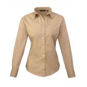 Premier Ladies Long Sleeve Poplin Blouse - Khaki Size 26