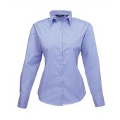 Premier Ladies Long Sleeve Poplin Blouse - Mid Blue Size 30