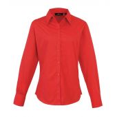 Premier Ladies Long Sleeve Poplin Blouse - Red Size 30