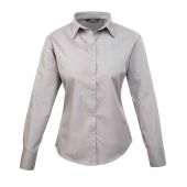 Premier Ladies Long Sleeve Poplin Blouse - Silver Size 30