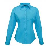 Premier Ladies Long Sleeve Poplin Blouse - Turquoise Blue Size 30