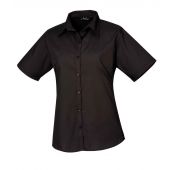 Premier Ladies Short Sleeve Poplin Blouse - Black Size 30