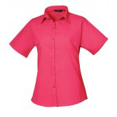 Premier Ladies Short Sleeve Poplin Blouse - Hot Pink Size 12