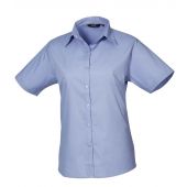 Premier Ladies Short Sleeve Poplin Blouse - Mid Blue Size 30