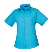 Premier Ladies Short Sleeve Poplin Blouse - Turquoise Blue Size 30